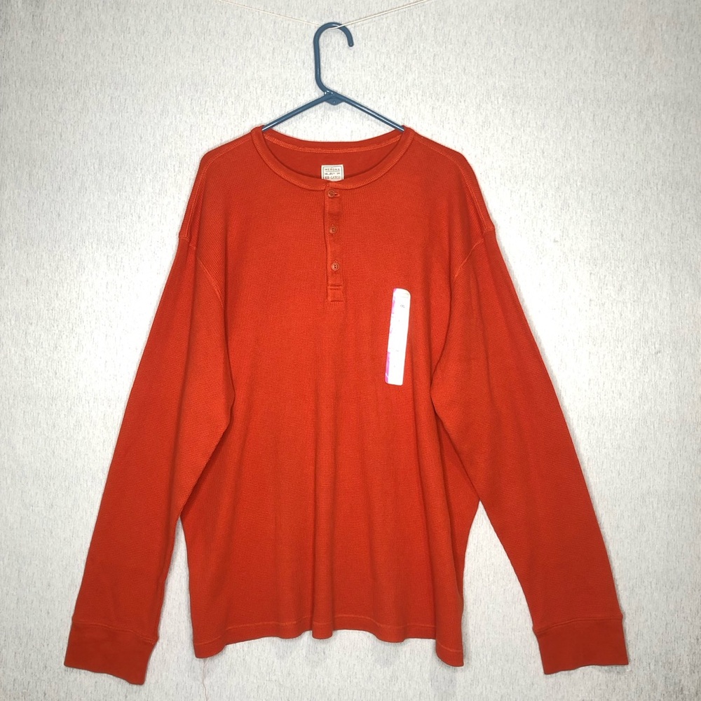 NWT Merona Shirt Men's XXL Rust Orange Thermal Waffle Knit Henley Long Sleeve
